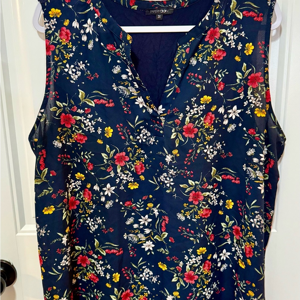 Papermoon Navy Floral Sleeveless Blouse